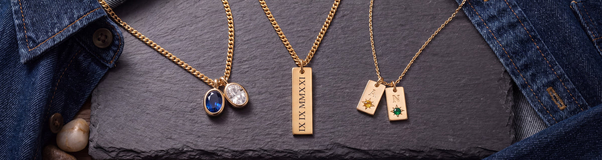 Men's Necklaces – our engraved and birthstone pieces in an editorial still life