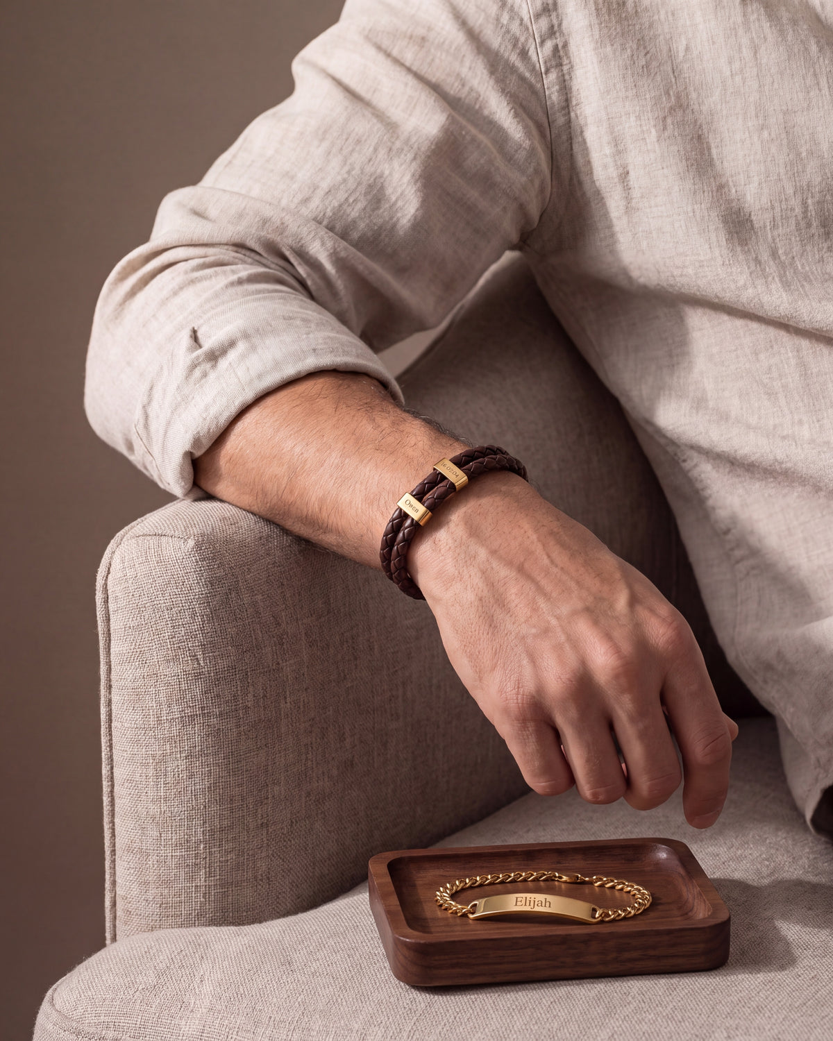 Men's Bracelets – worn and on a walnut tray
