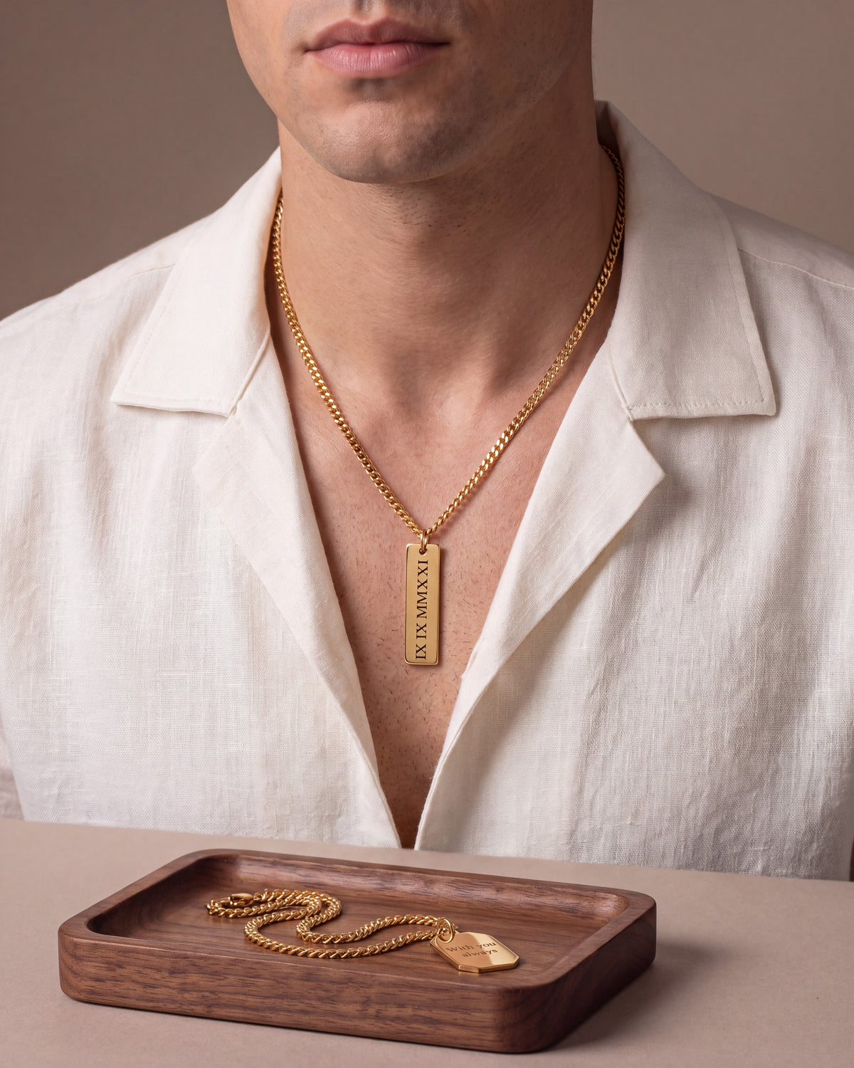 Men's Necklaces – worn and on a walnut tray