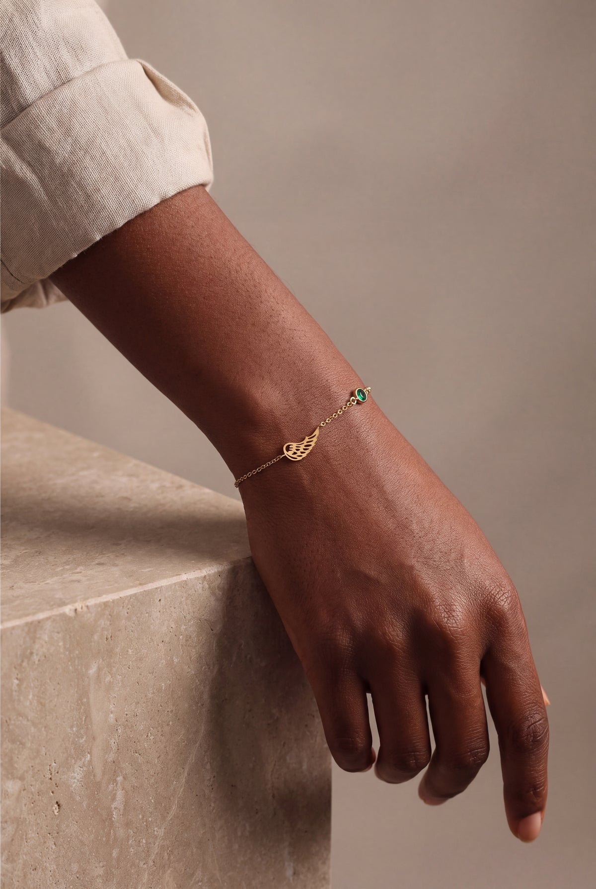 Angel Wing Memorial Birthstone Bracelet – on model, second view