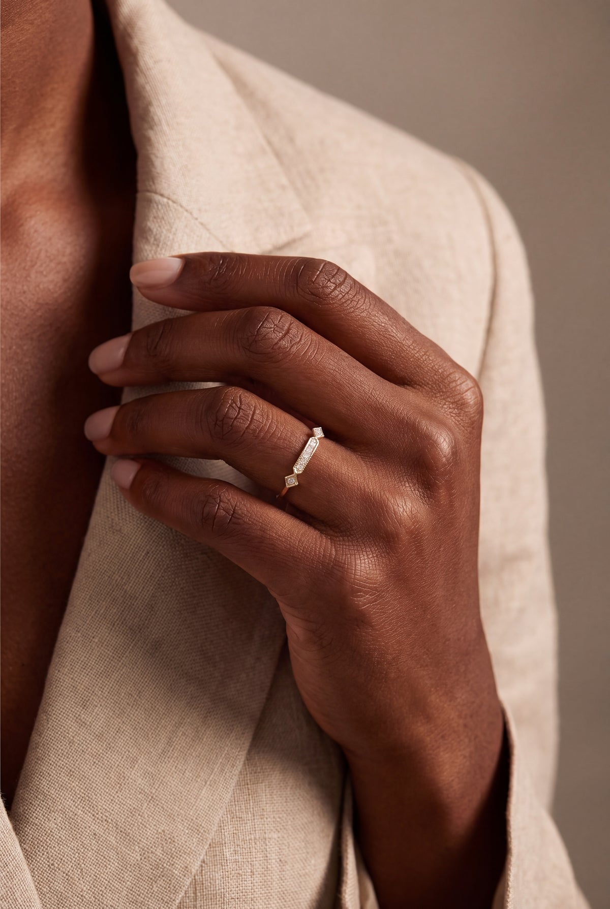 Art Deco Stone Bar Ring – on model
