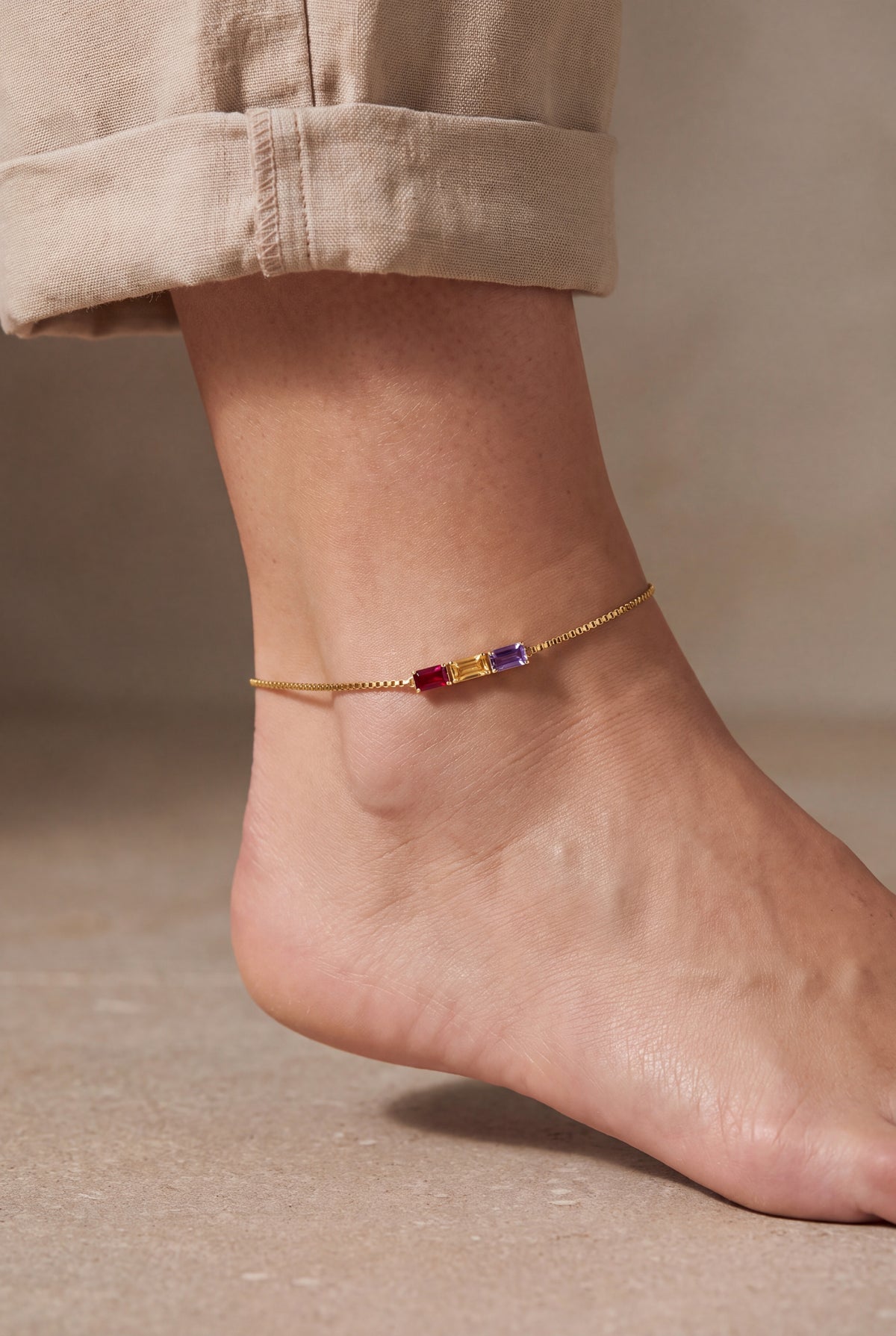 Baguette Birthstone Anklet – on model