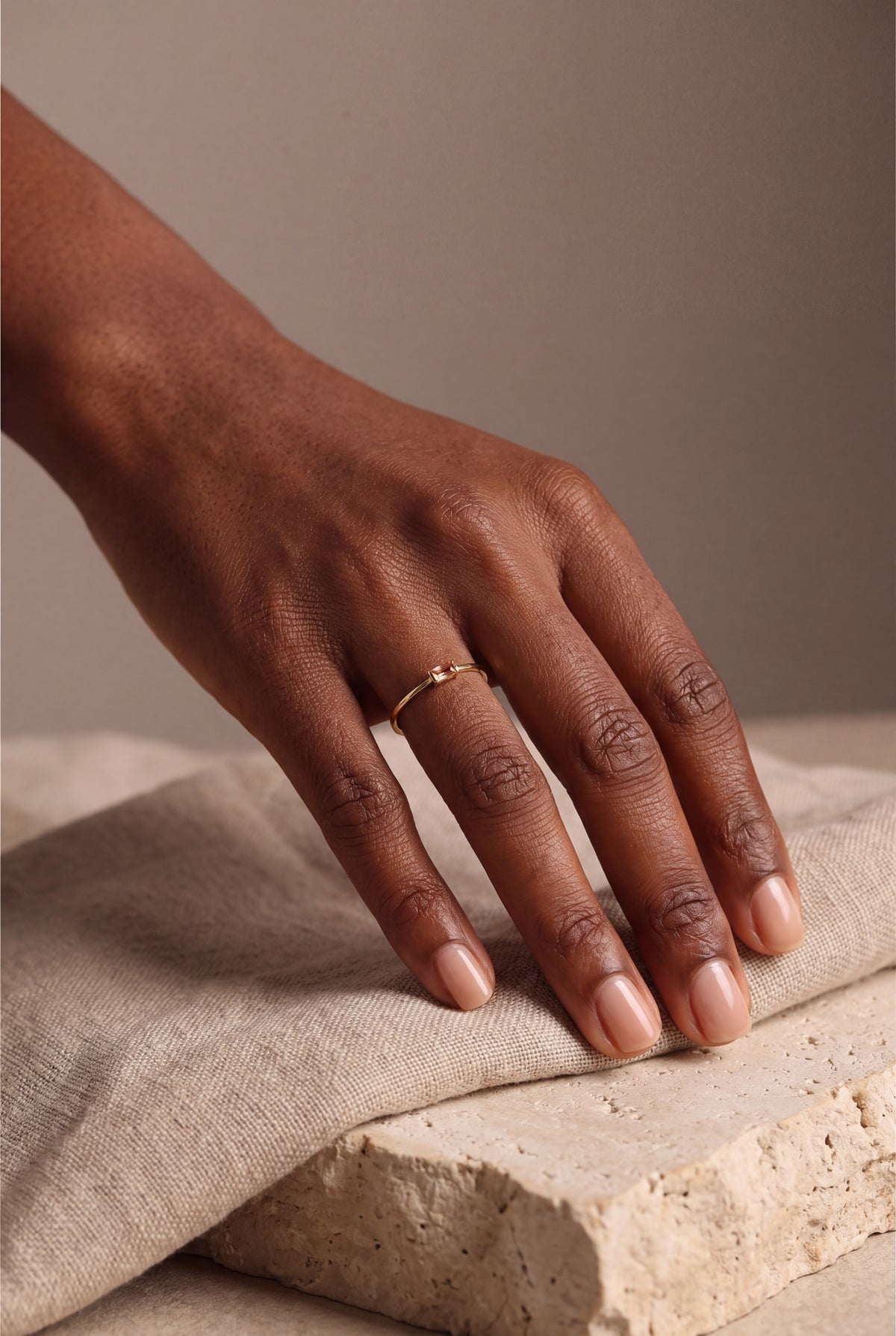 Baguette Stone Bar Ring – on model