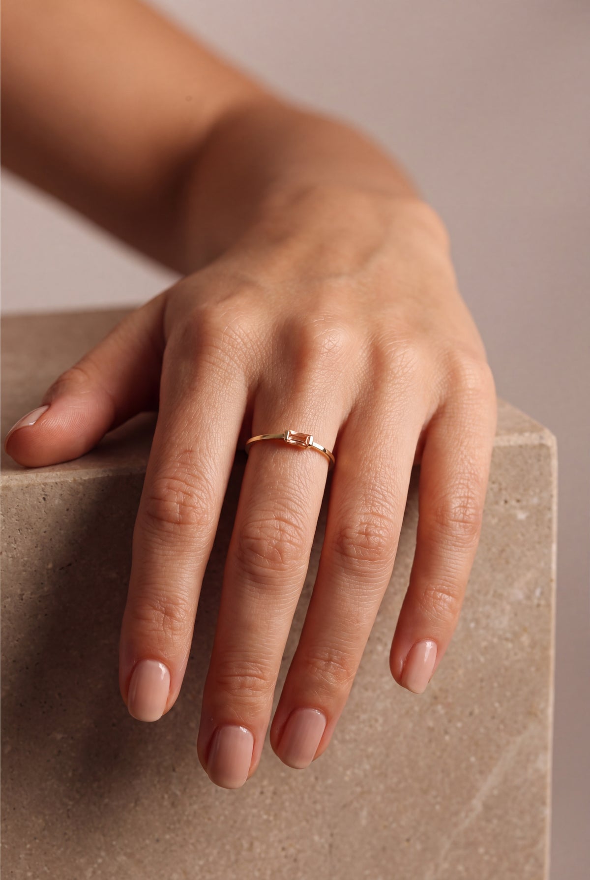 Baguette Stone Bar Ring – on model, second view