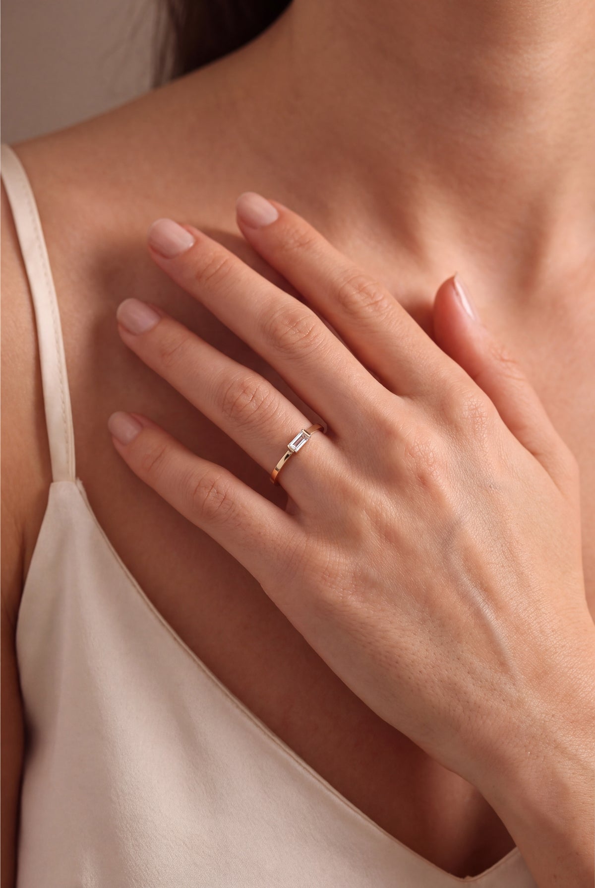 Baguette Stone Bezel Ring – on model
