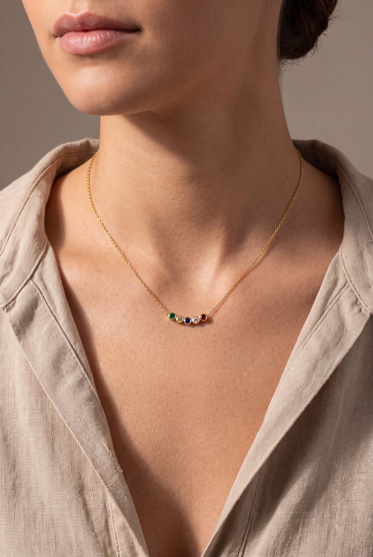 Bezel Birthstone Bar Necklace – on model