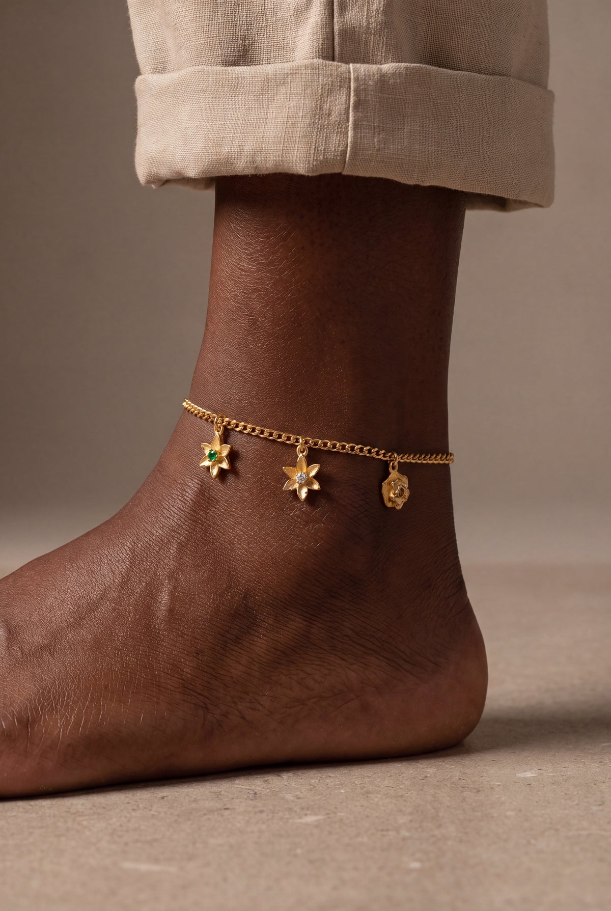 Birth Flower Charm Anklet – on model