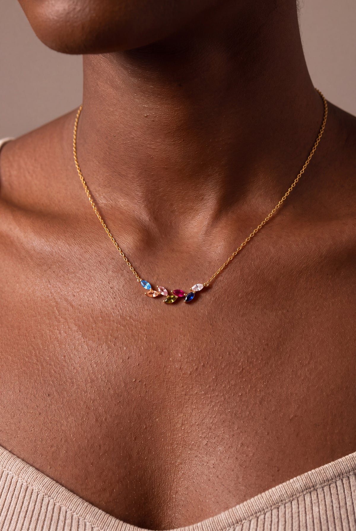 Birthstone Branch Necklace – on model, second view