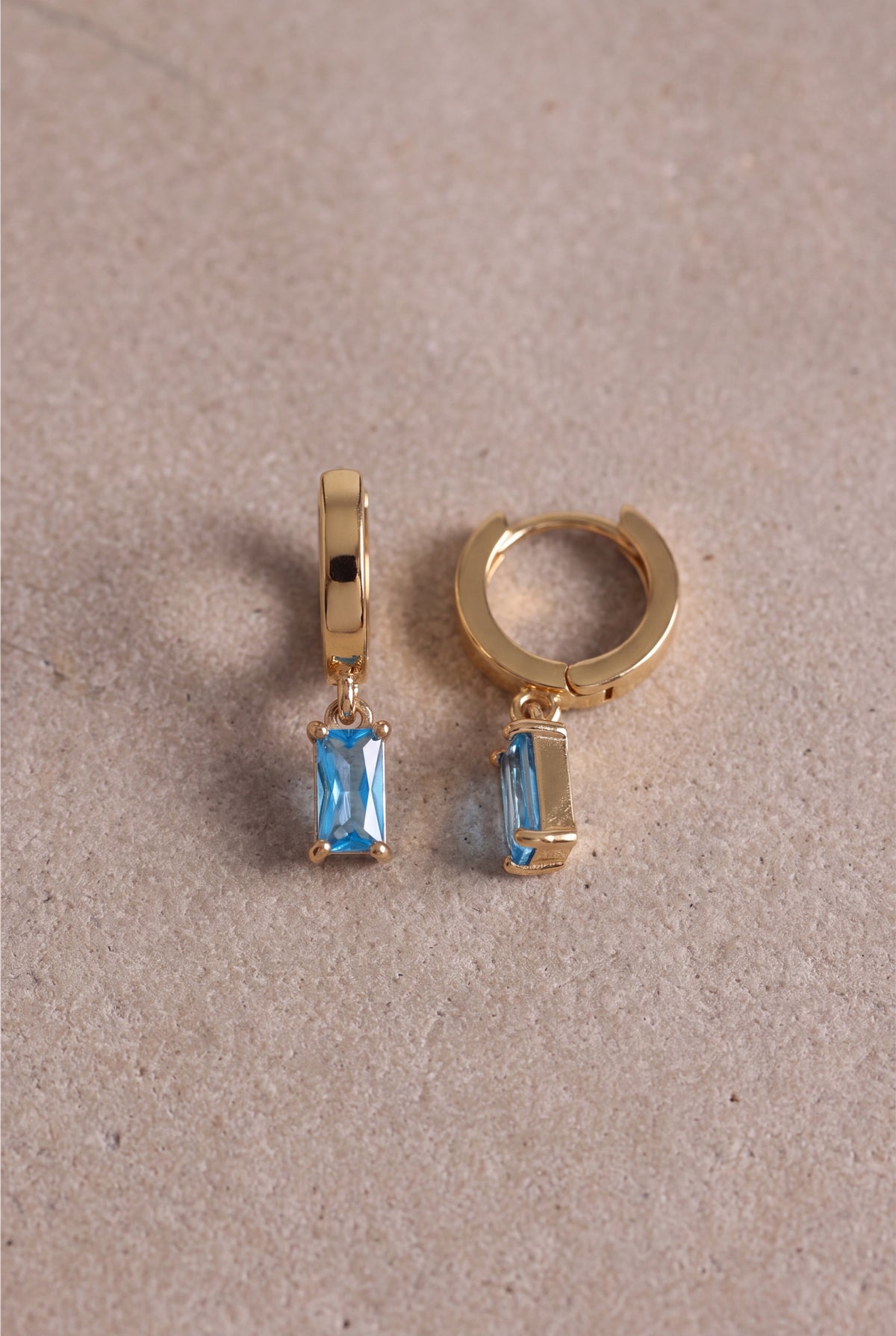 Blue Baguette Stone Drop Huggie Earrings – product detail