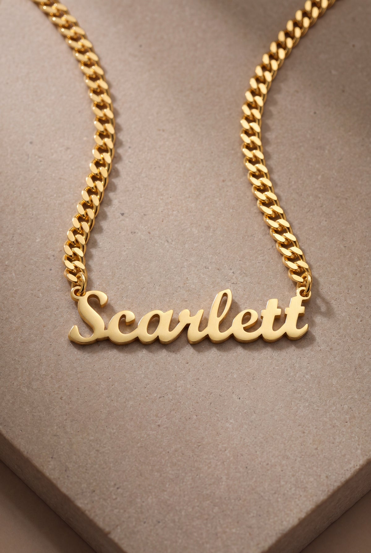 Bold Script Name Necklace on Cuban Chain – product detail