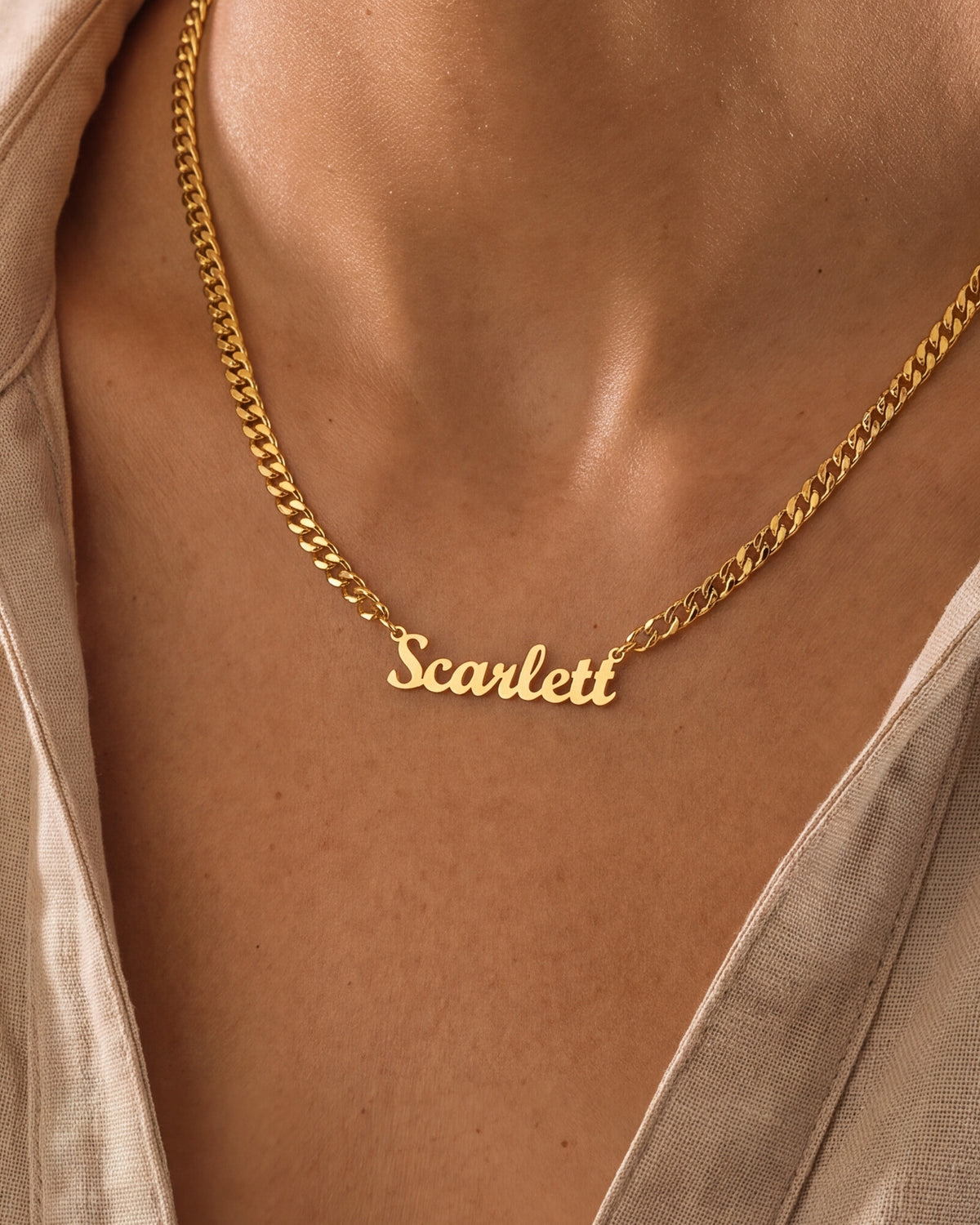 Bold Script Name Necklace on Cuban Chain – close-up