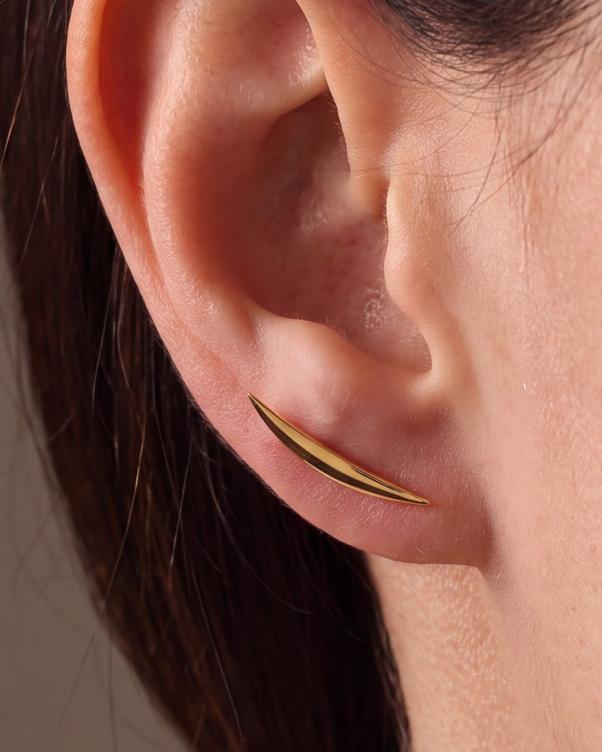 Curved Bar Ear Climber Earrings – close-up