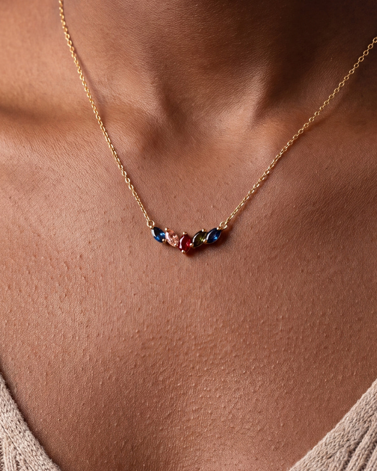 Curved Marquise Birthstone Necklace – close-up