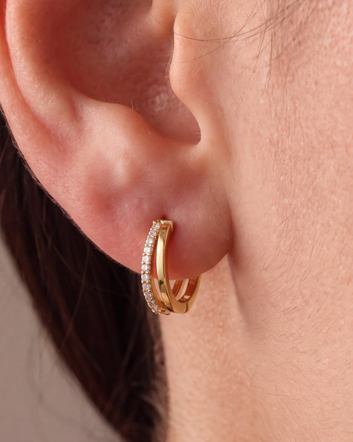 Double Row Stone-Set Huggie Hoop Earrings – close-up