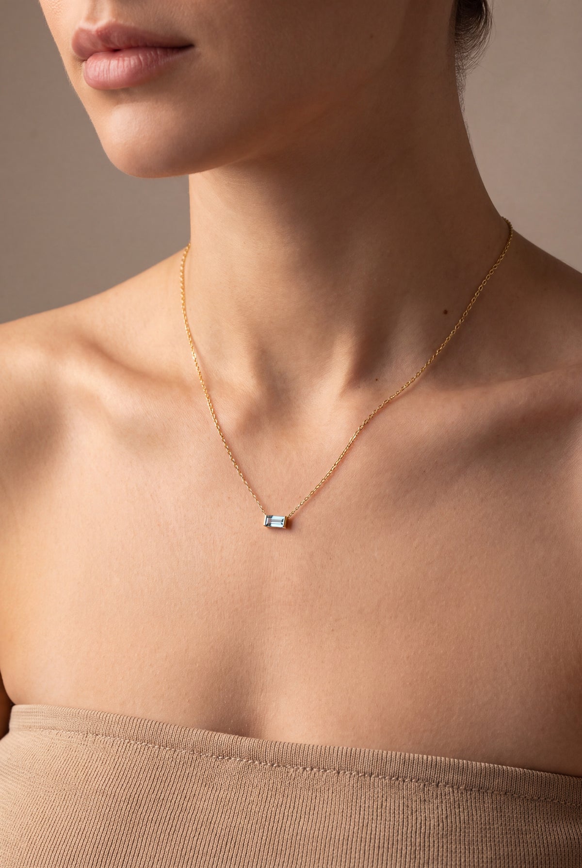 Baguette Birthstone Necklace – on model