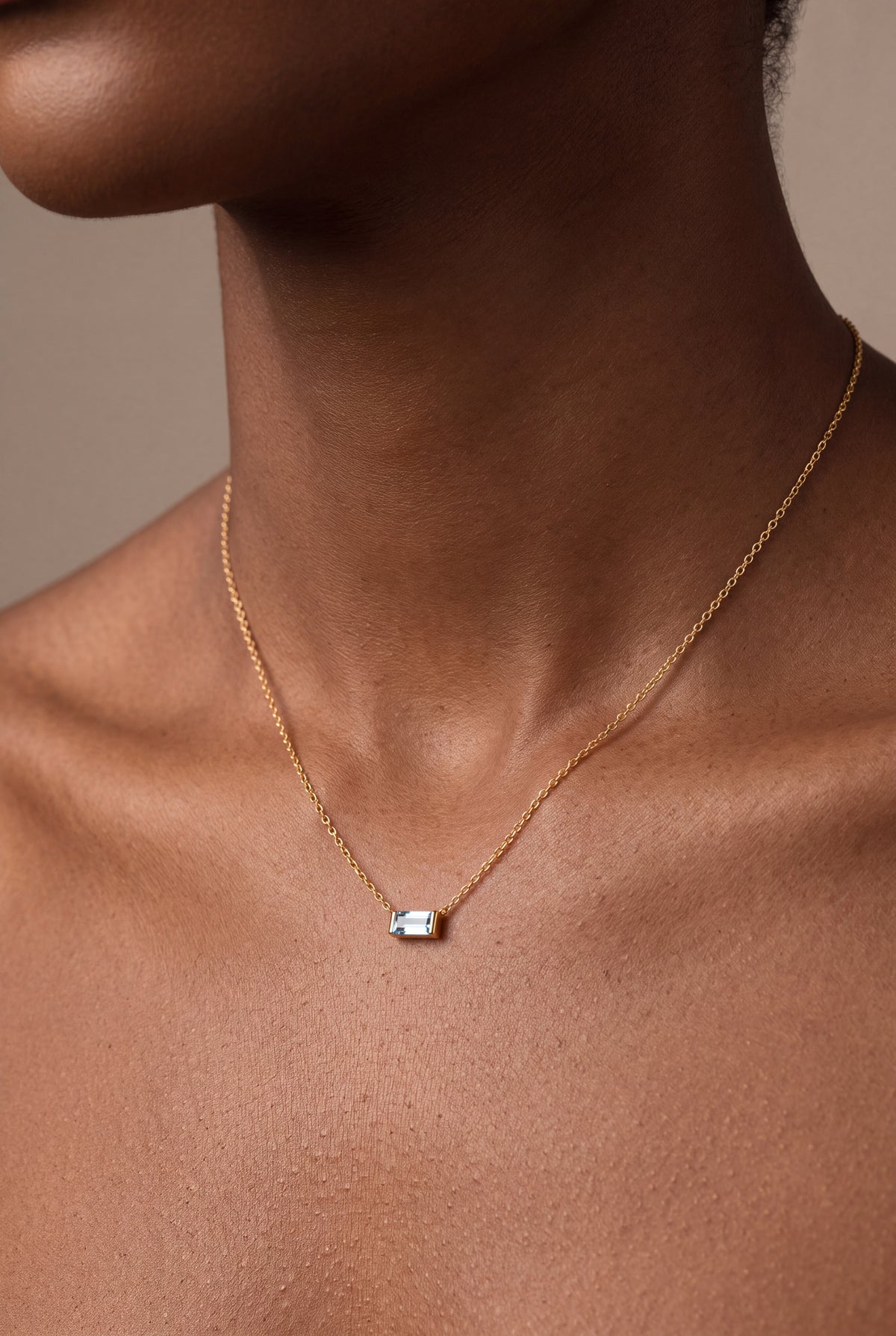 Baguette Birthstone Necklace – on model, second view