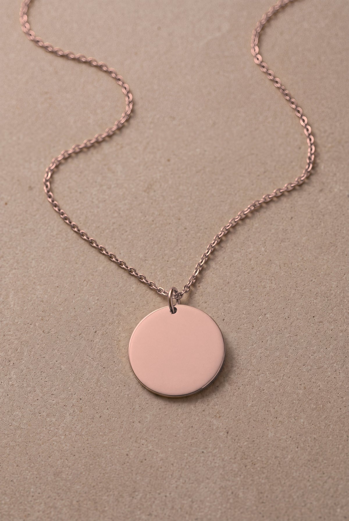 Engraved Photo Portrait Disc Necklace – blank rose gold disc: upload your photo to see it engraved here