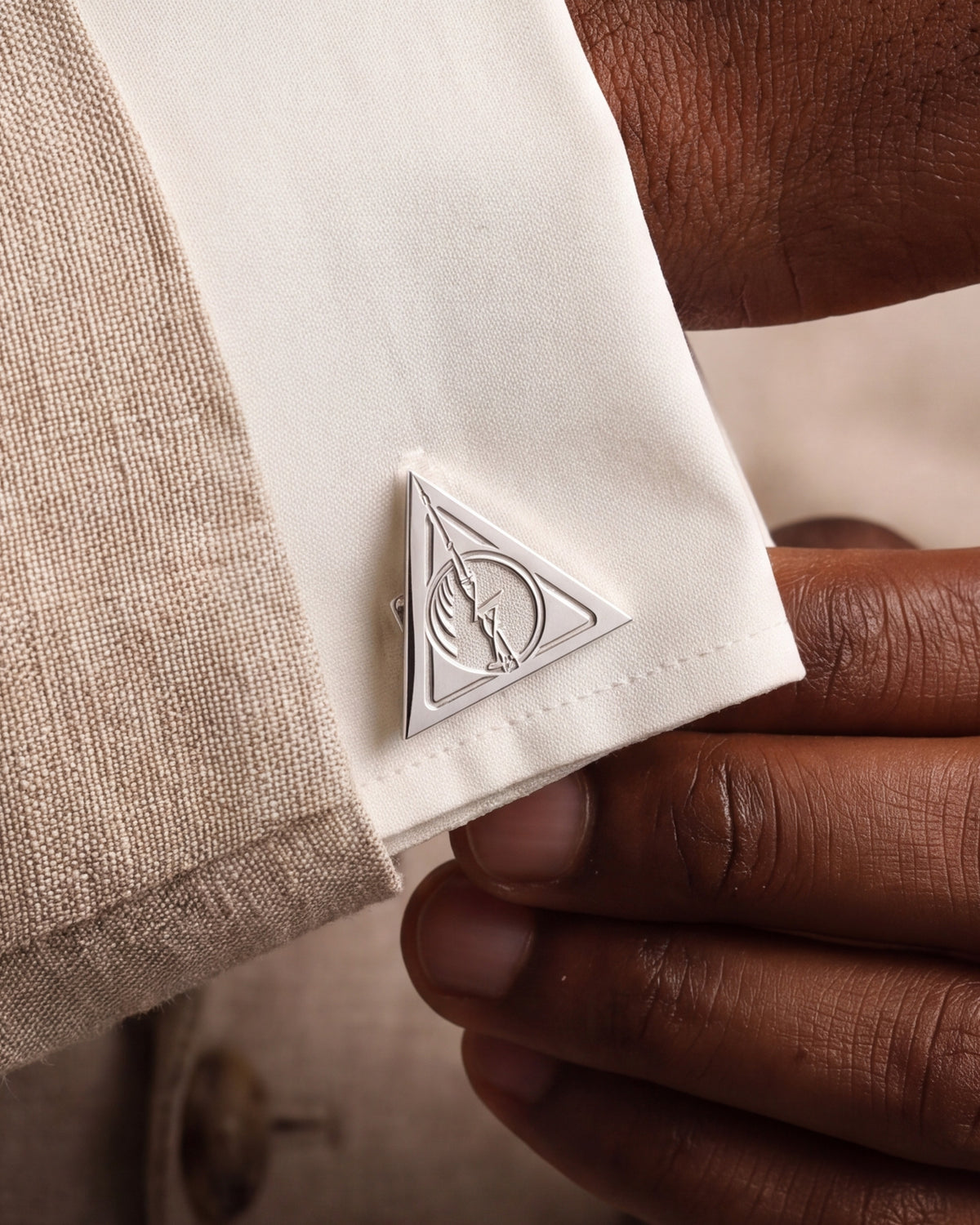 Engraved Triangle Symbol Cufflinks – close-up