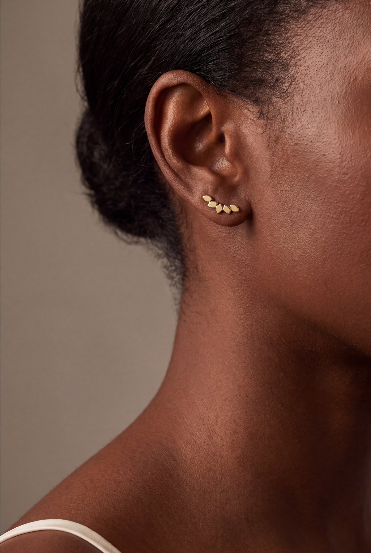Five Leaf Ear Climber Earrings – on model, second view