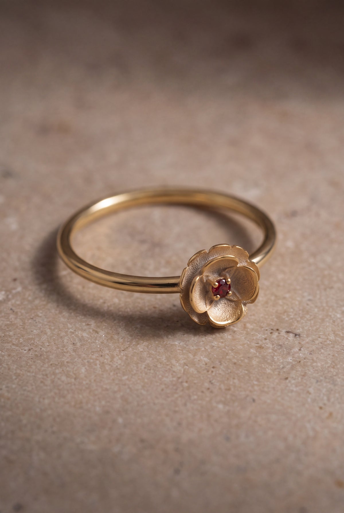 Flower Ring with Red Stone – product detail