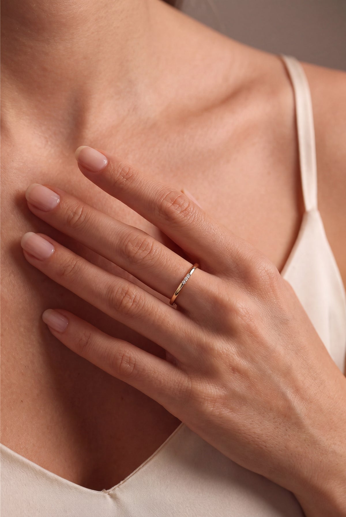 Flush-Set Stone Band Ring – on model
