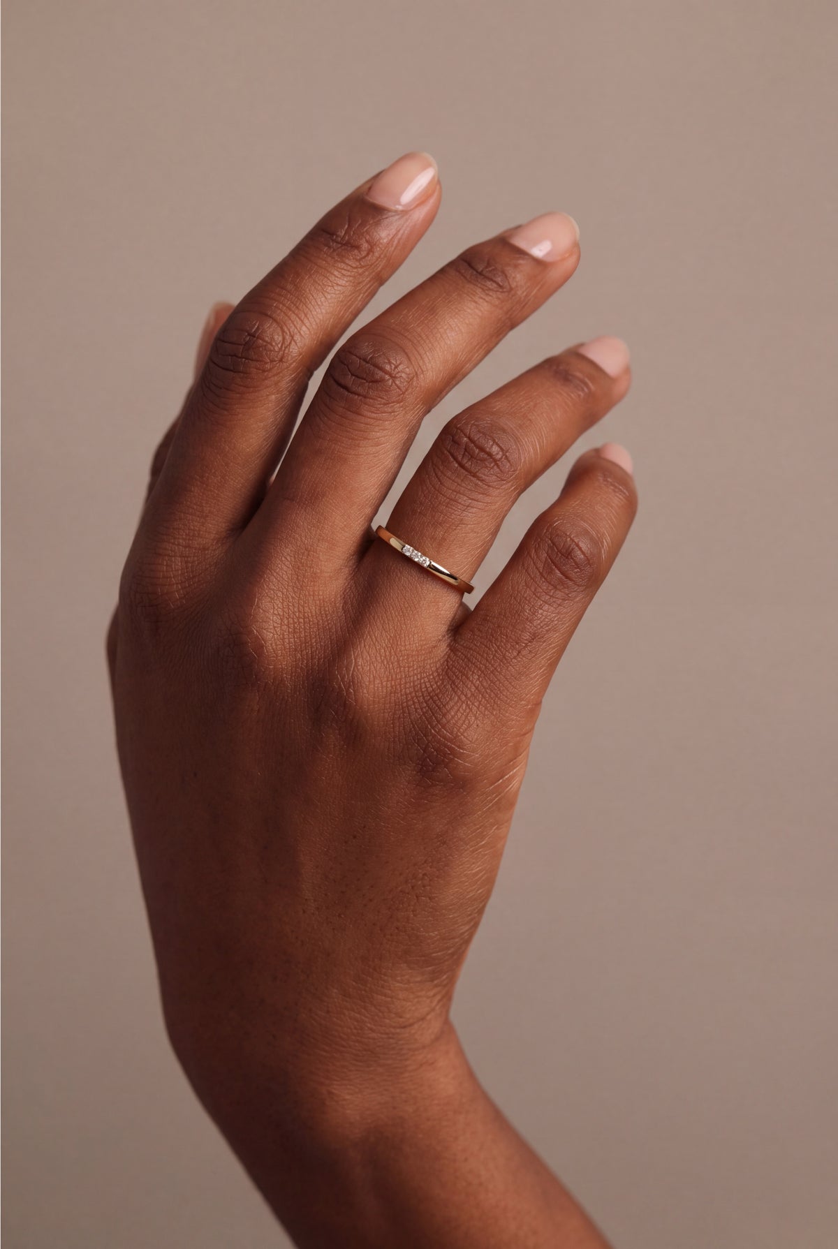 Flush-Set Stone Band Ring – on model, second view