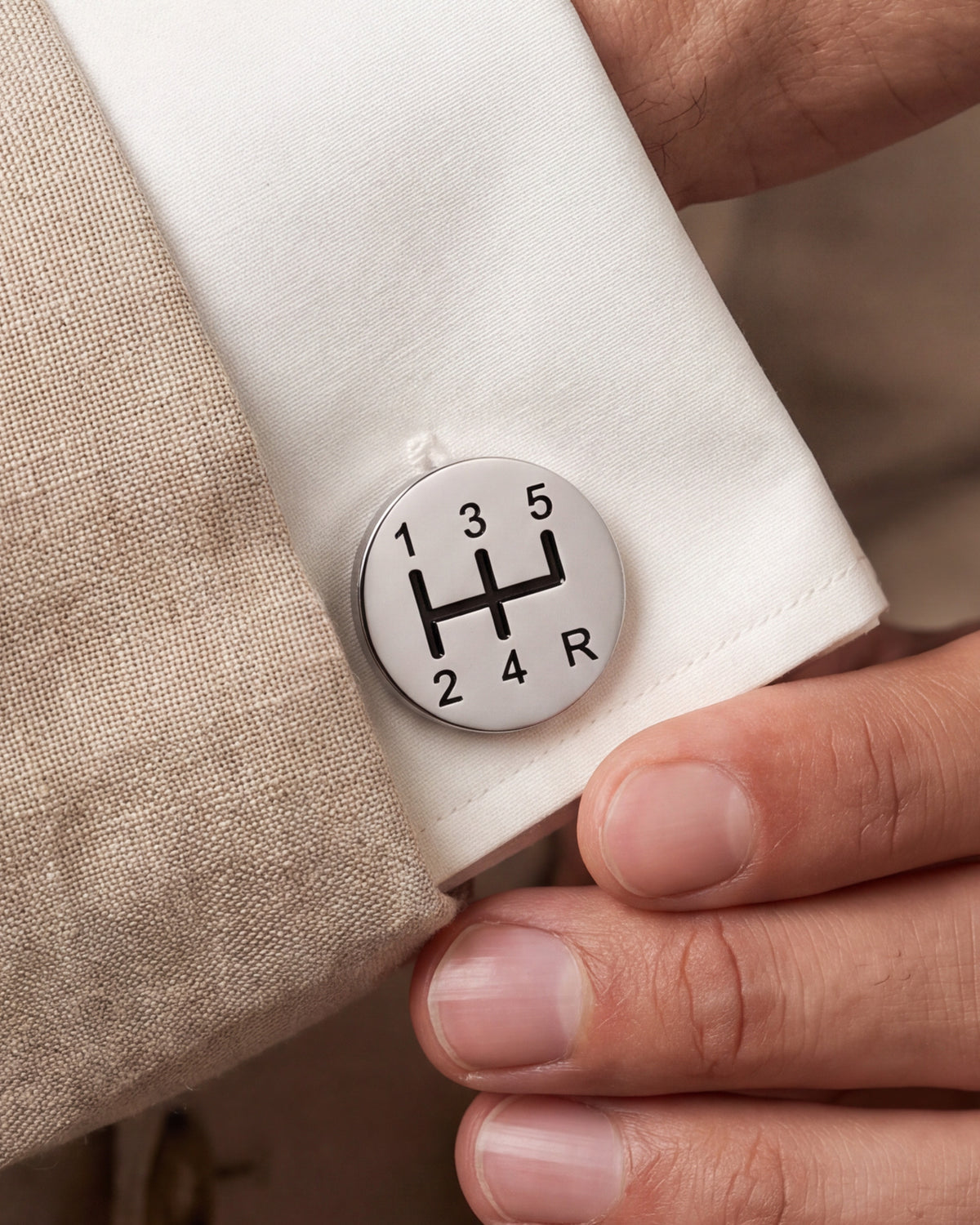 Gear Shift Pattern Cufflinks – close-up