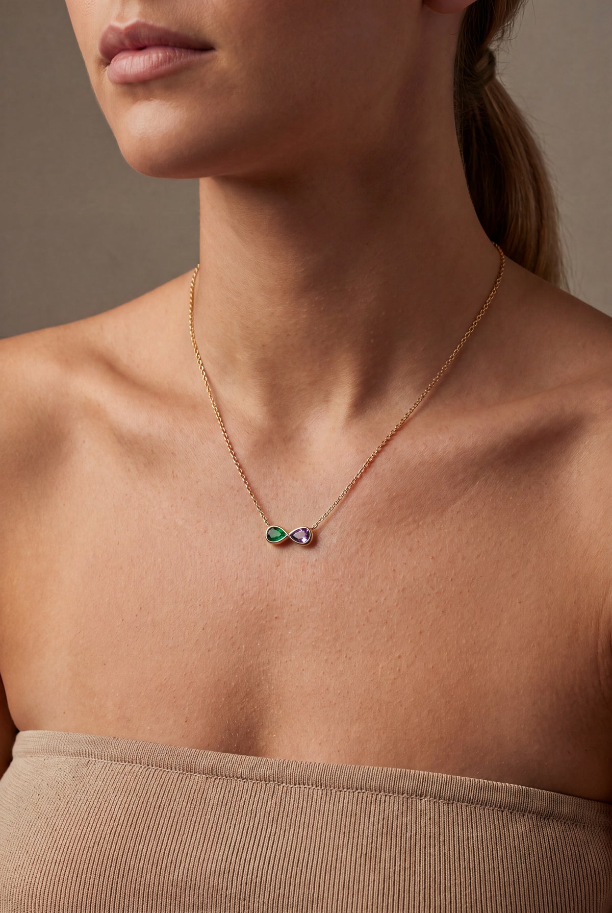 Infinity Birthstone Necklace – on model