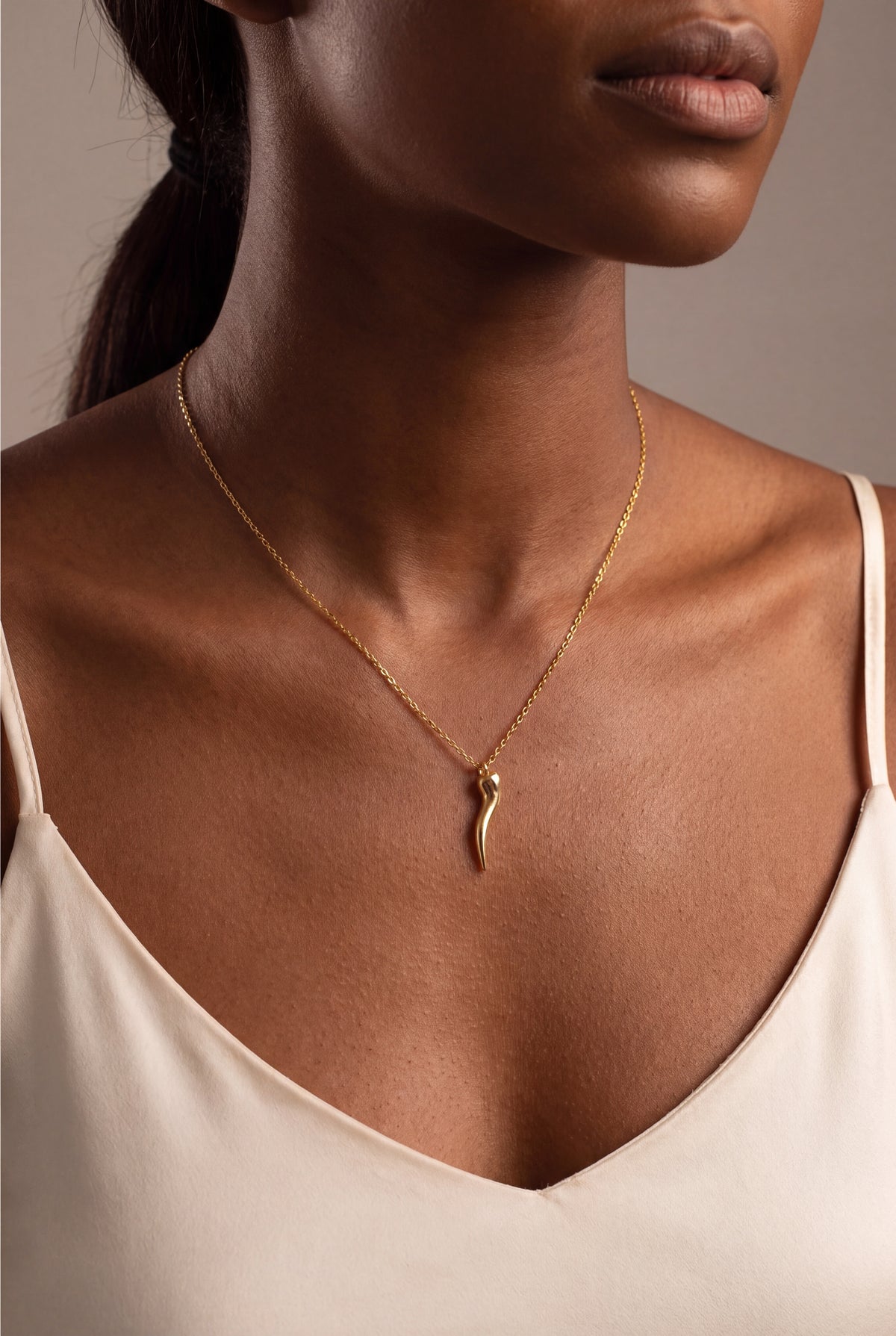 Italian Horn Necklace – on model