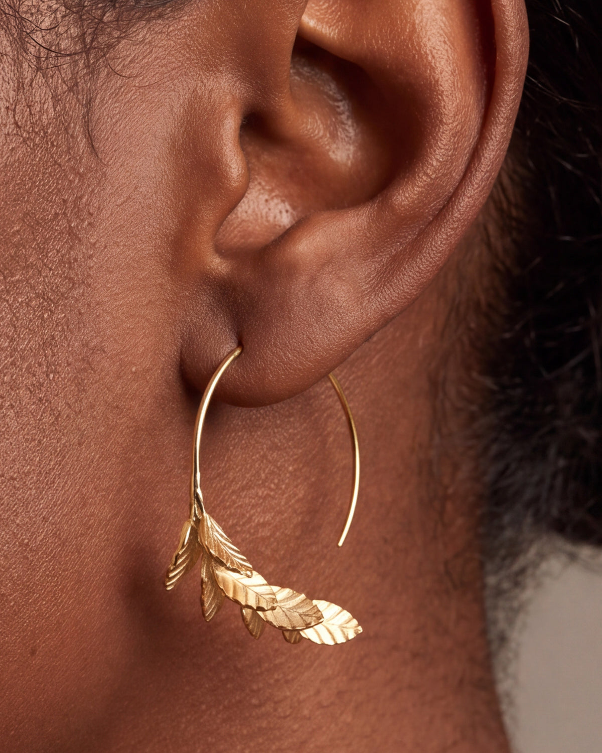 Leaf Sprig Hoop Earrings – close-up