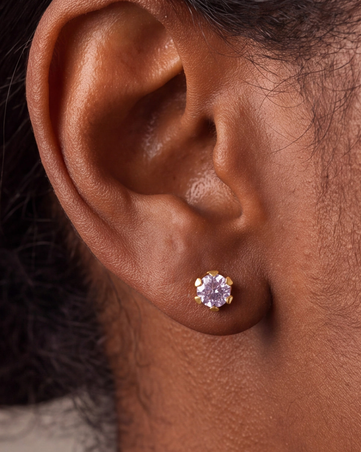 Lilac Solitaire Stud Earrings – close-up