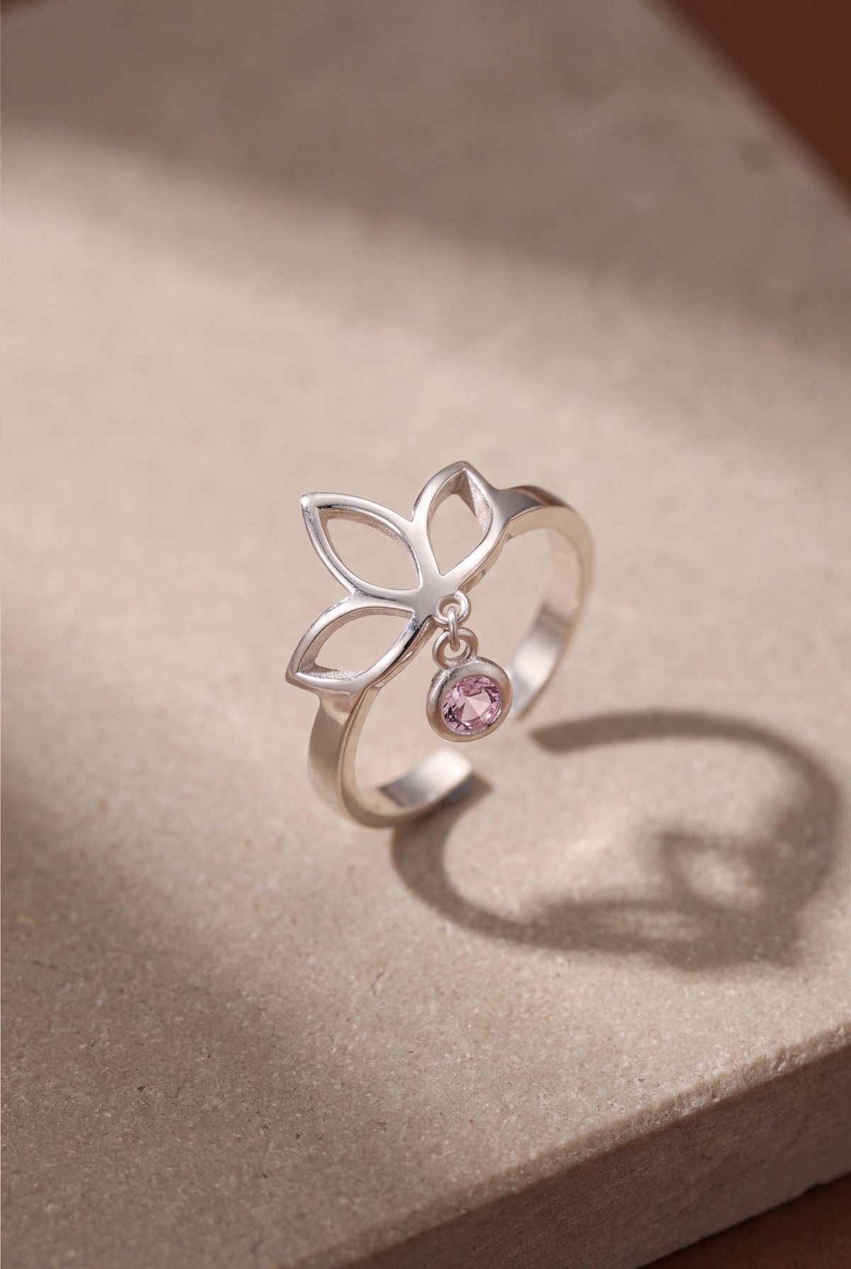 Lotus Ring with Dangling Stone – product detail