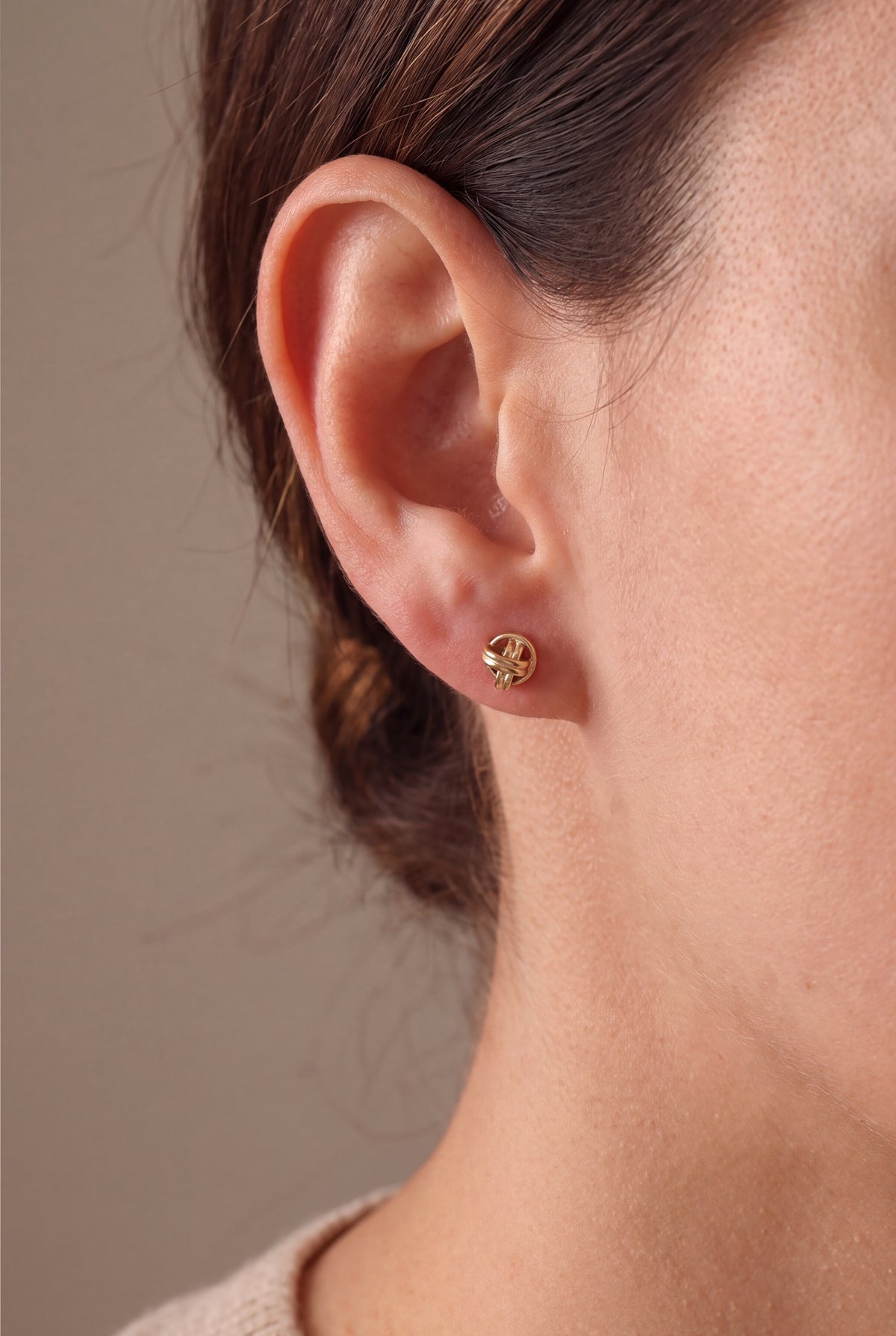Love Knot Stud Earrings – on model, second view