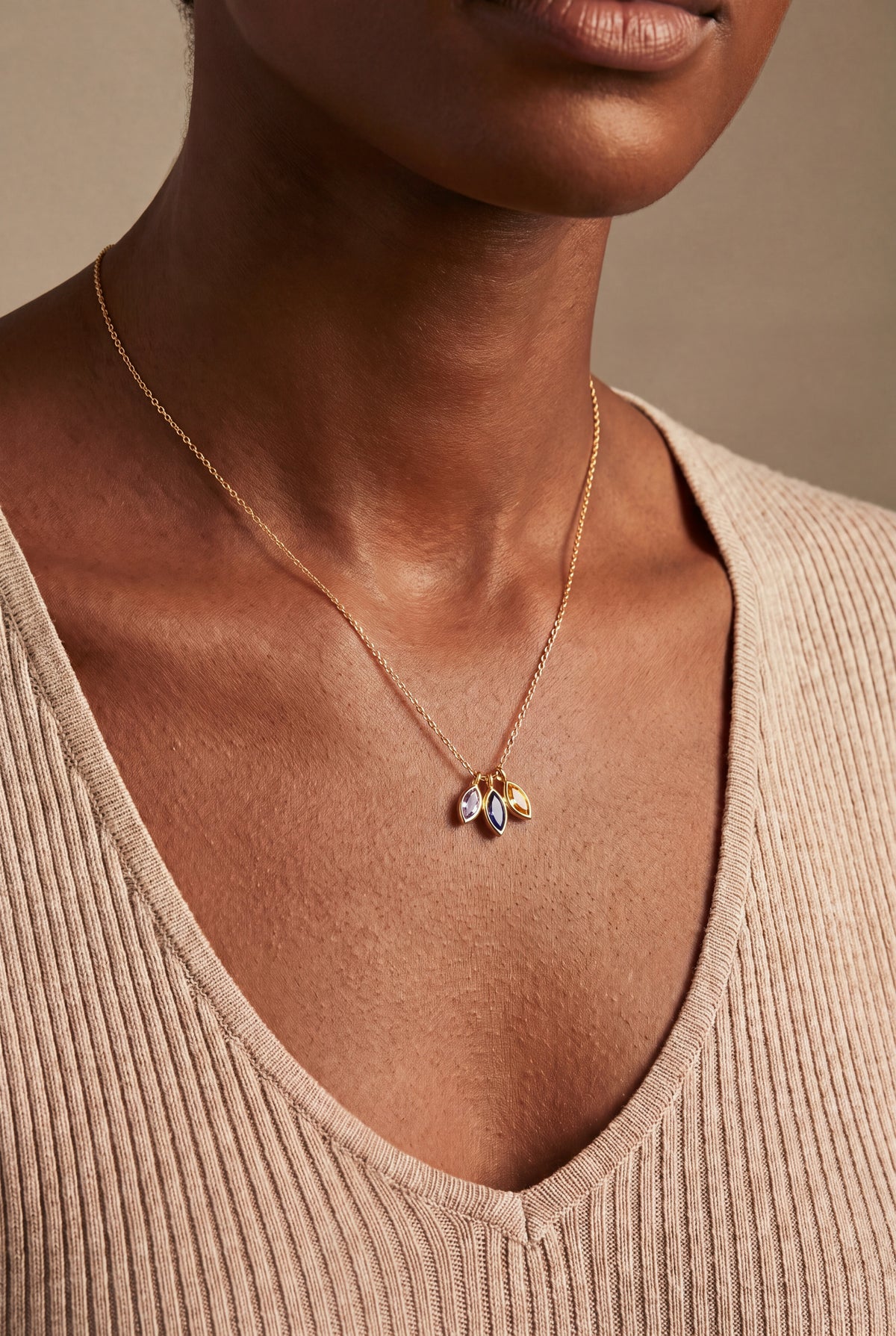 Marquise Birthstone Cluster Necklace – on model