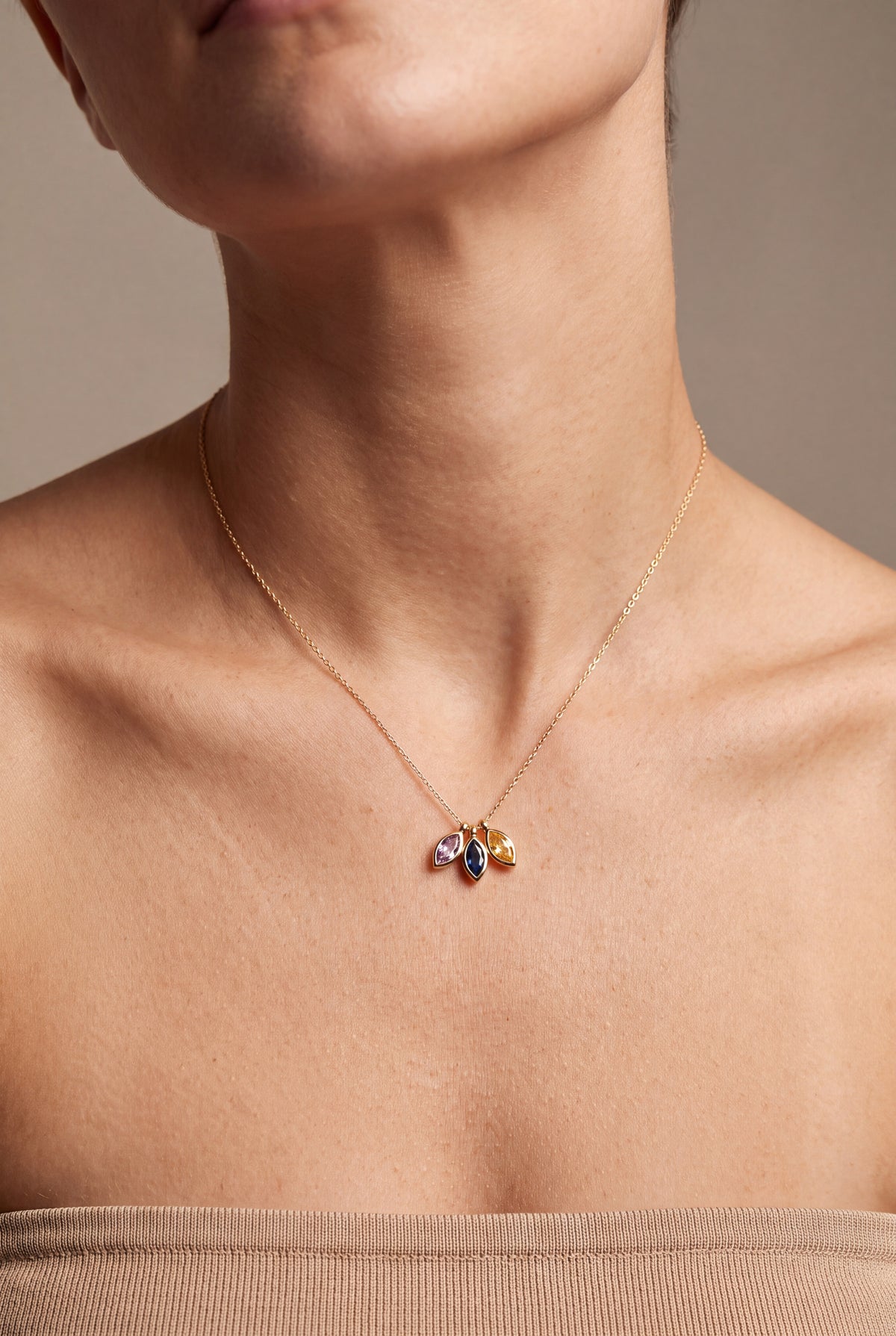 Marquise Birthstone Cluster Necklace – on model, second view