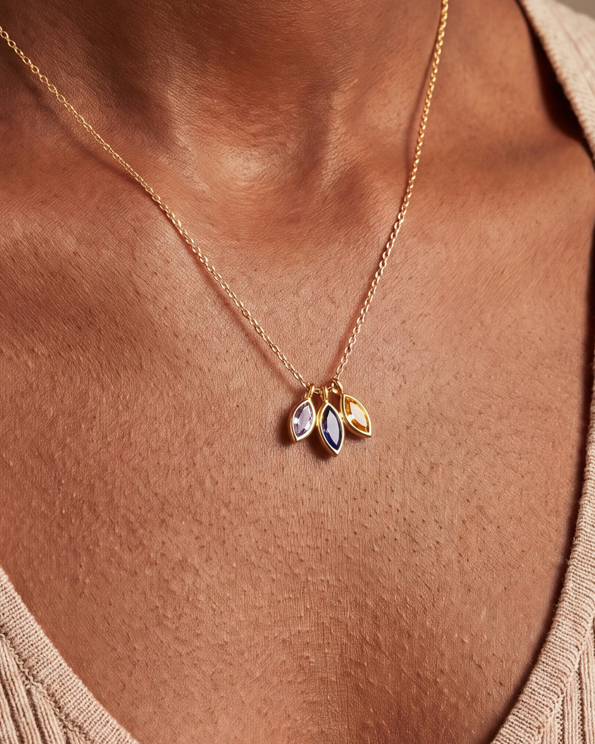 Marquise Birthstone Cluster Necklace – close-up