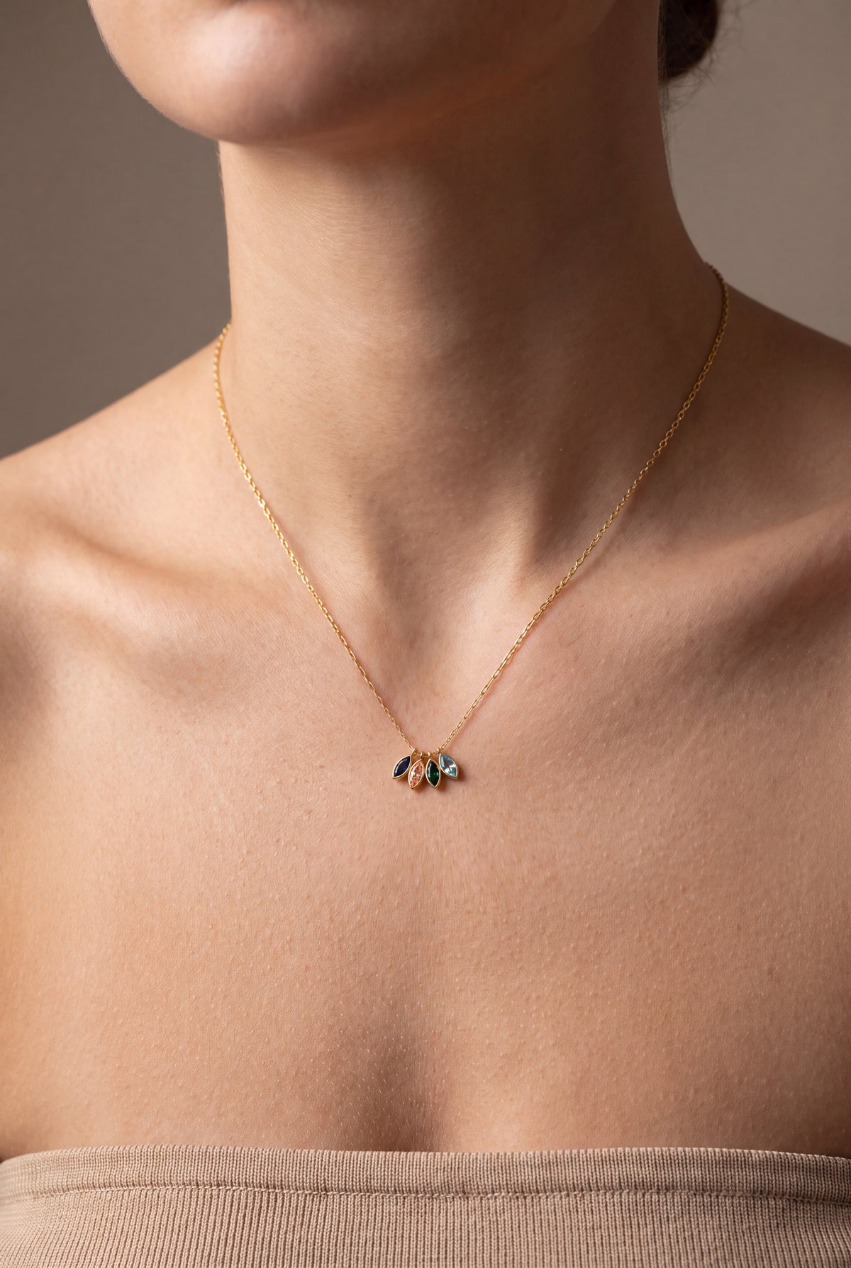 Marquise Birthstone Drop Necklace – on model, second view