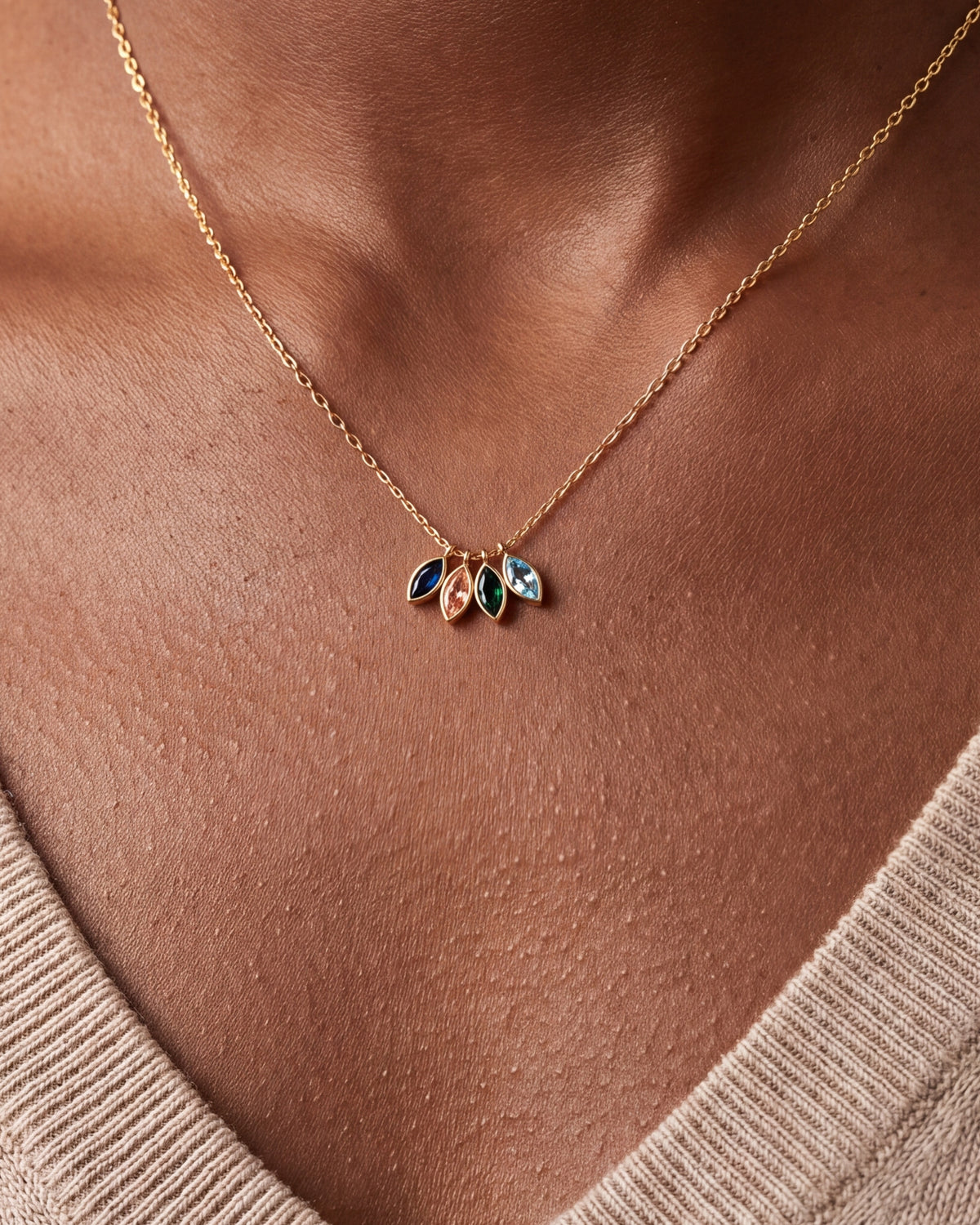 Marquise Birthstone Drop Necklace – close-up