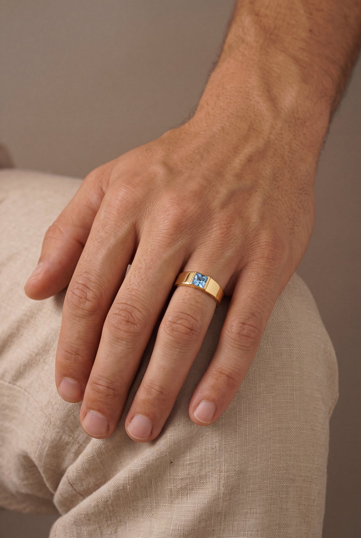 Men's Birthstone Band Ring – on model, second view