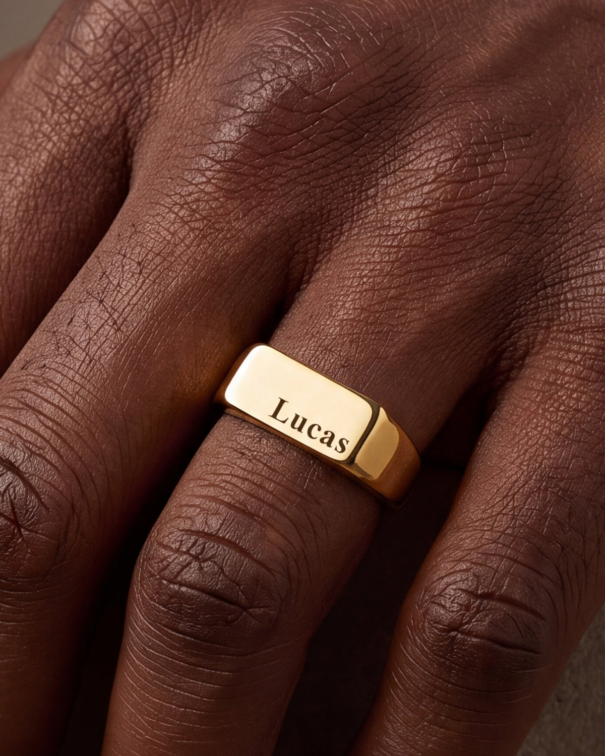 Men's Engraved Bar Signet Ring – close-up