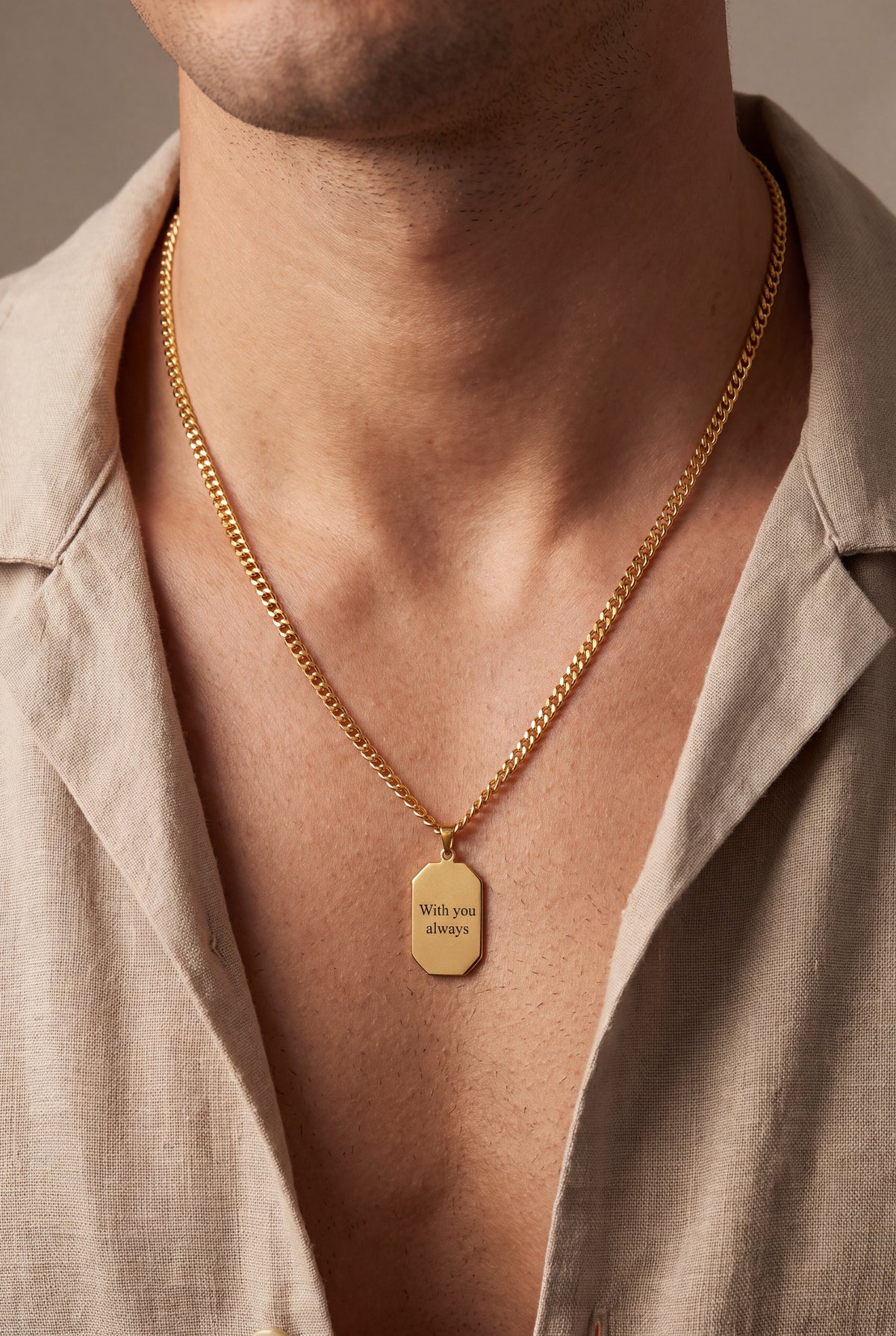 Men's Engraved Dog Tag Necklace – on model, second view