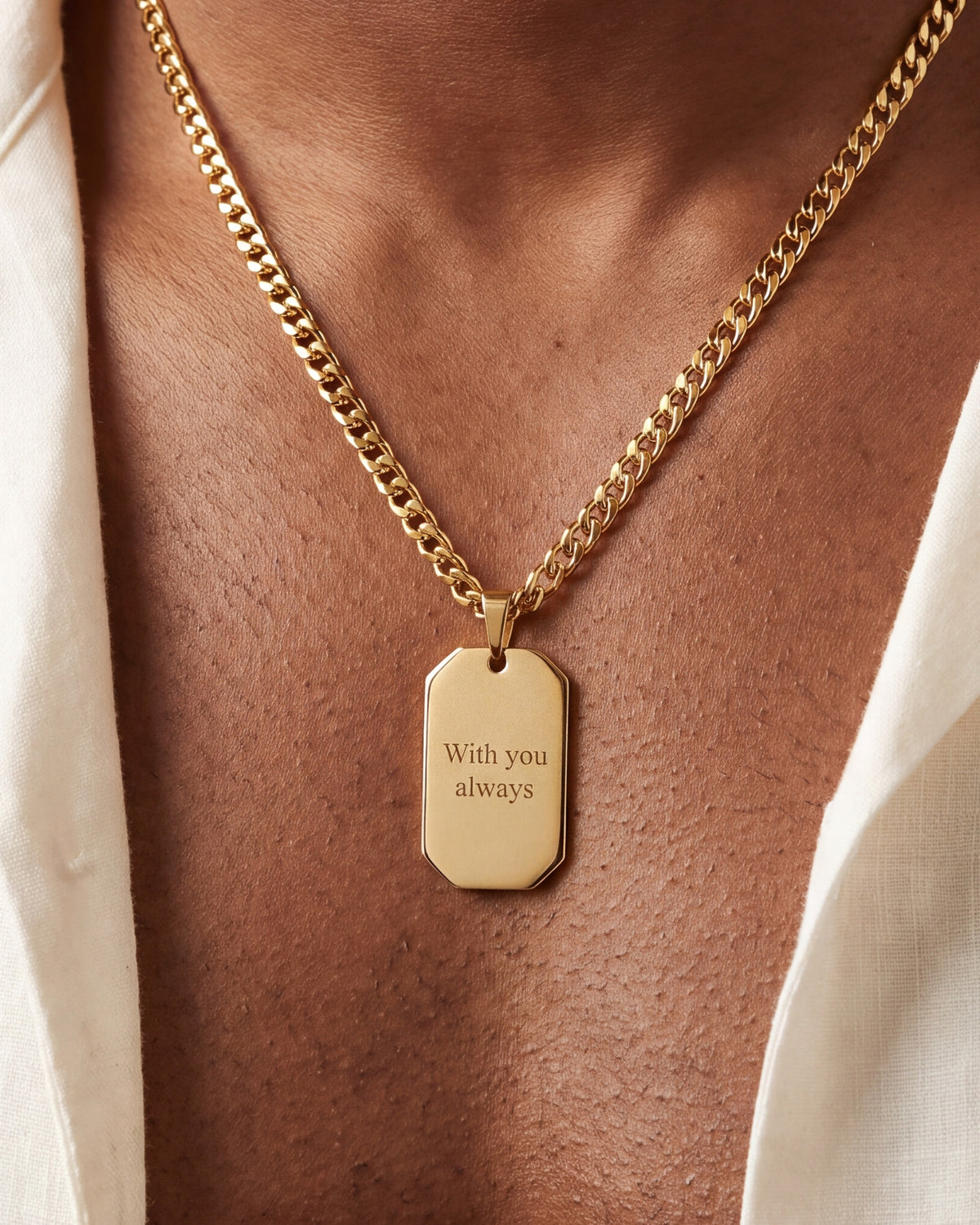 Men's Engraved Dog Tag Necklace – close-up