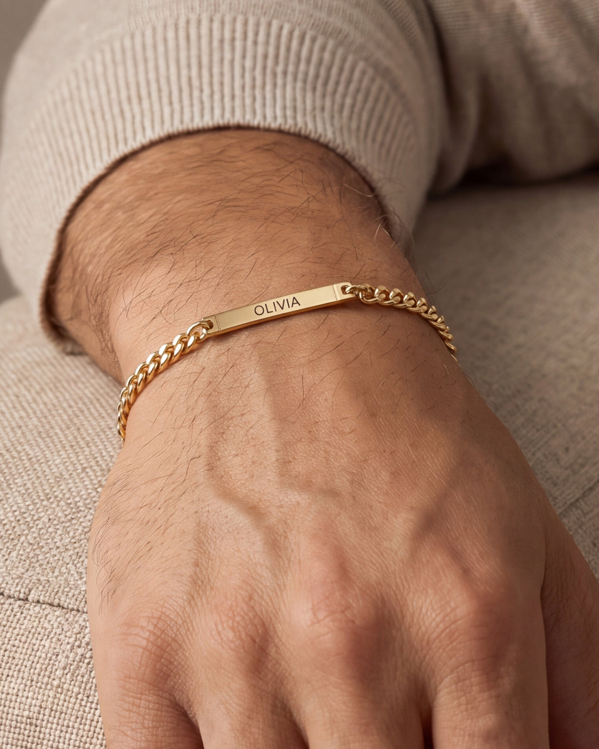 Men's Engraved ID Bar Bracelet – close-up