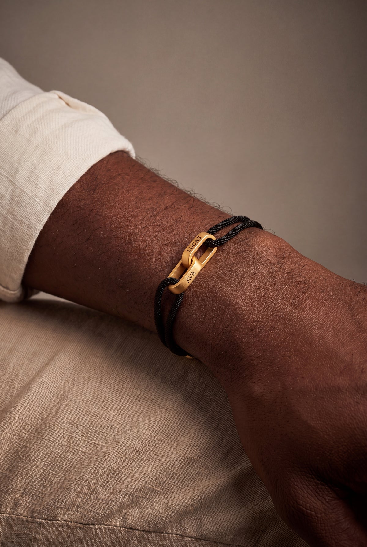 Men's Engraved Link Cord Bracelet – on model