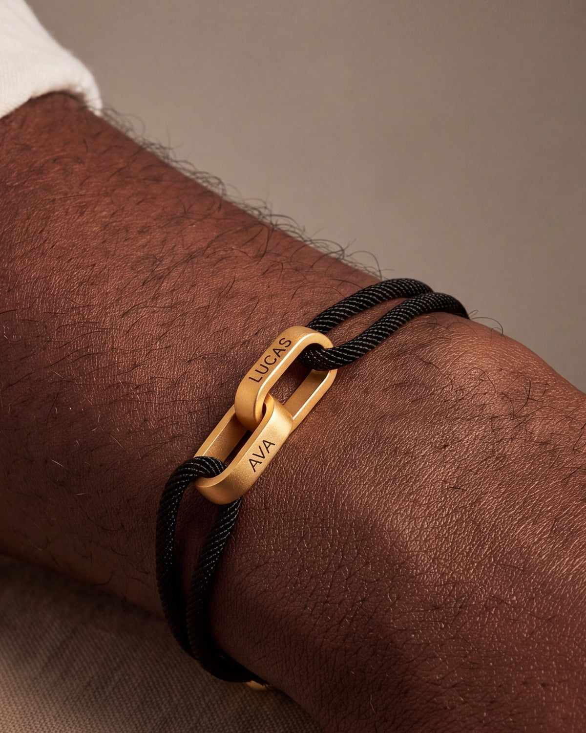 Men's Engraved Link Cord Bracelet – close-up