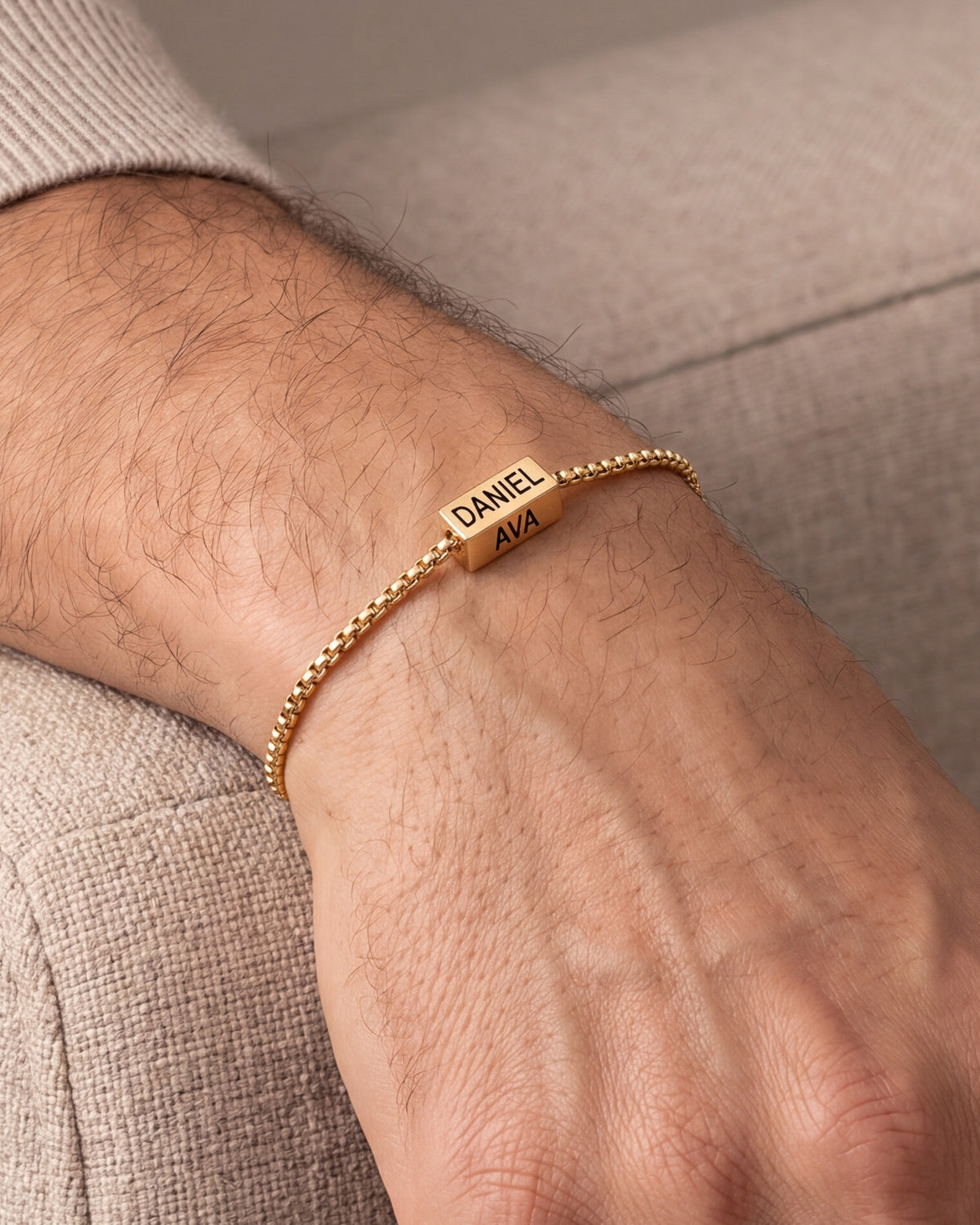 Men's Engraved Name Bead Bracelet – close-up