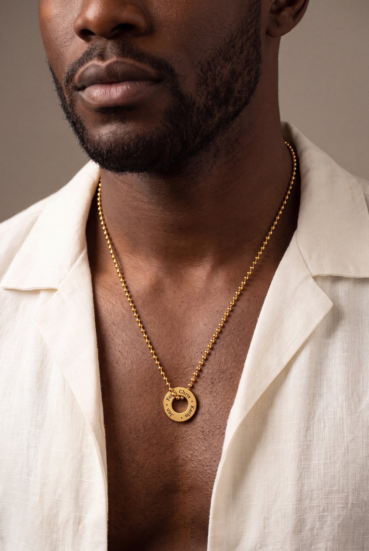 Men's Engraved Washer Necklace – on model