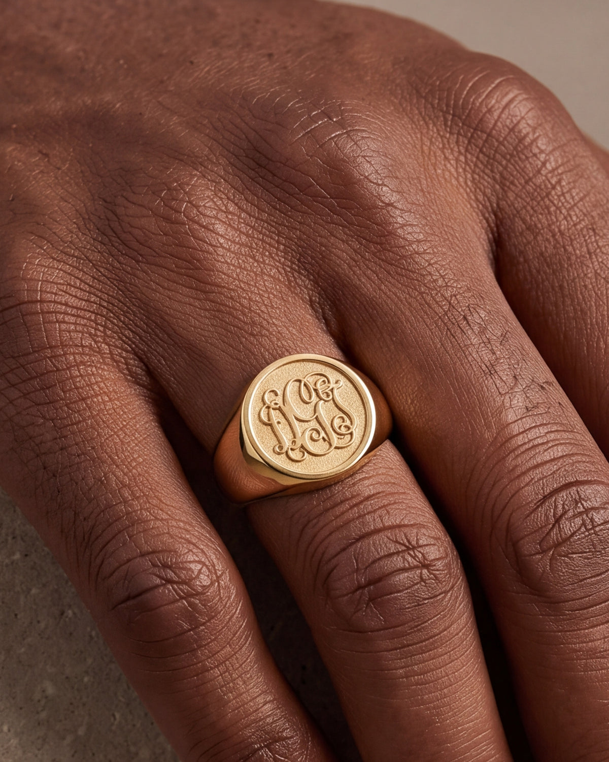 Men's Monogram Signet Ring – close-up