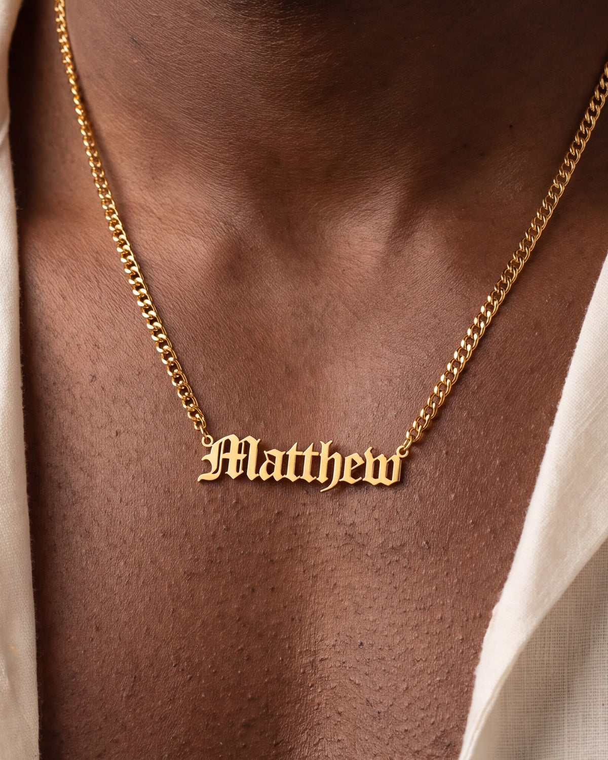 Men's Old English Name Necklace – close-up