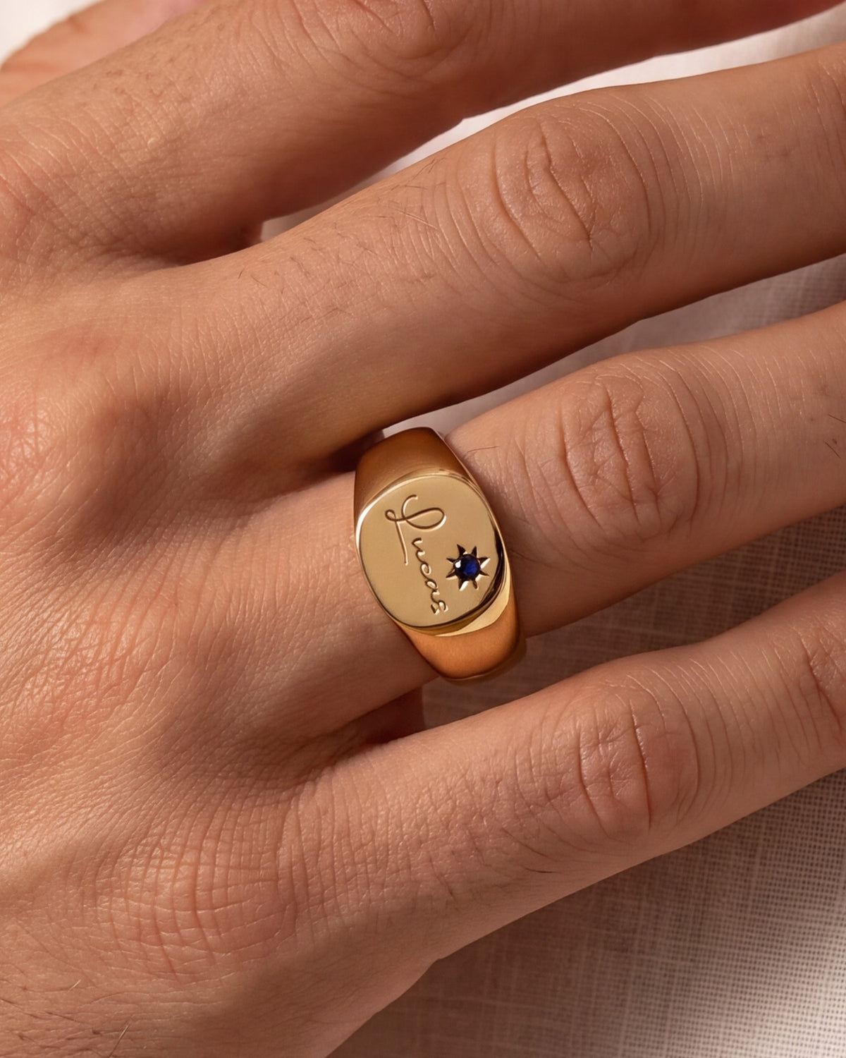 Men's Signet Ring with Name & Birthstone – close-up